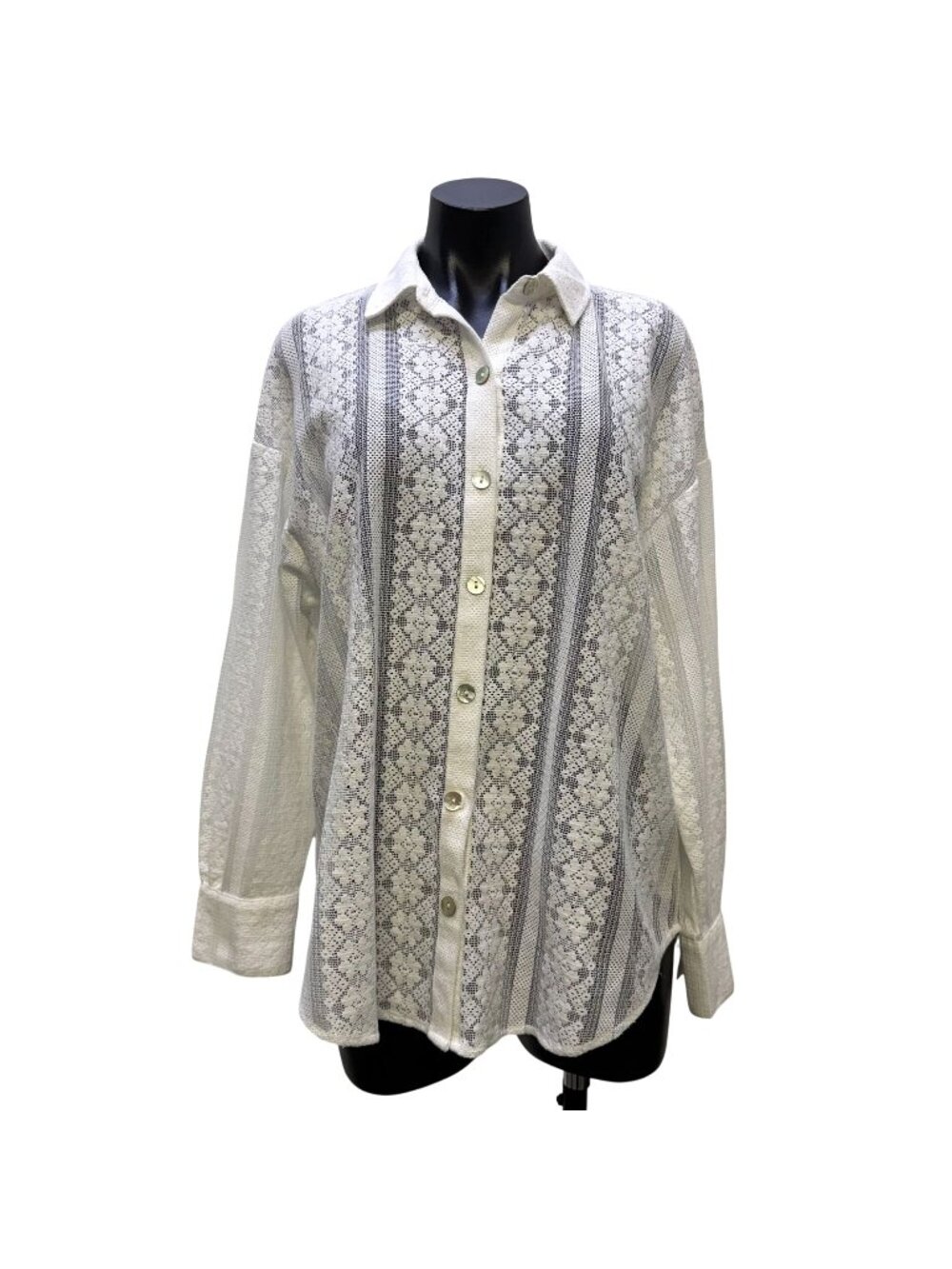 Bella Dahl White Lace Button-Down Blouse Long Sleeve M